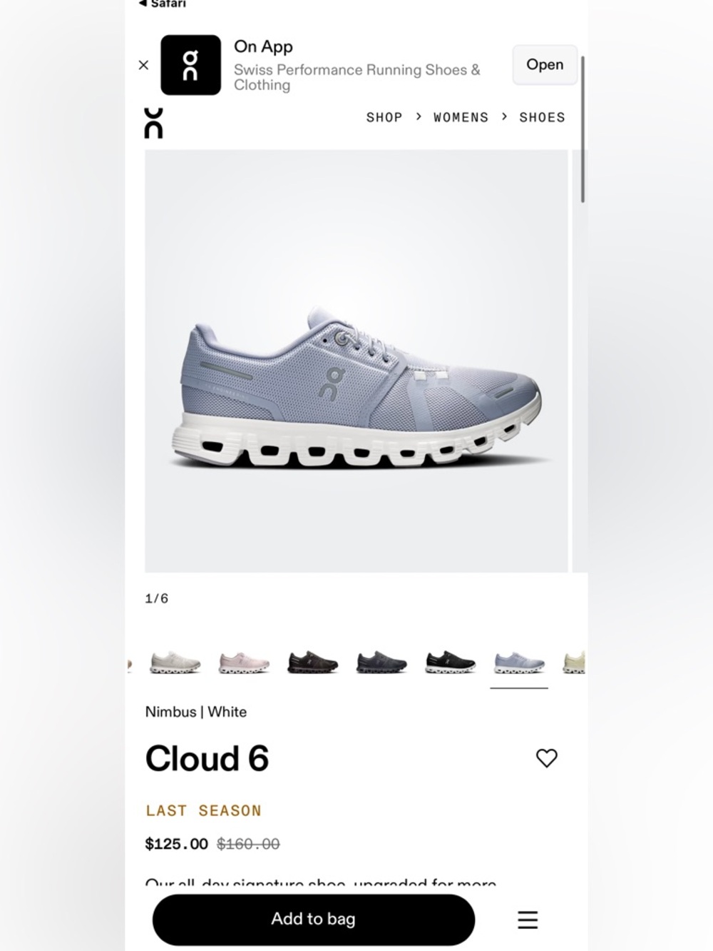 On Running Lavender/White Women's Sneakers Cloud 6 size 9 - Picture 10 of 11